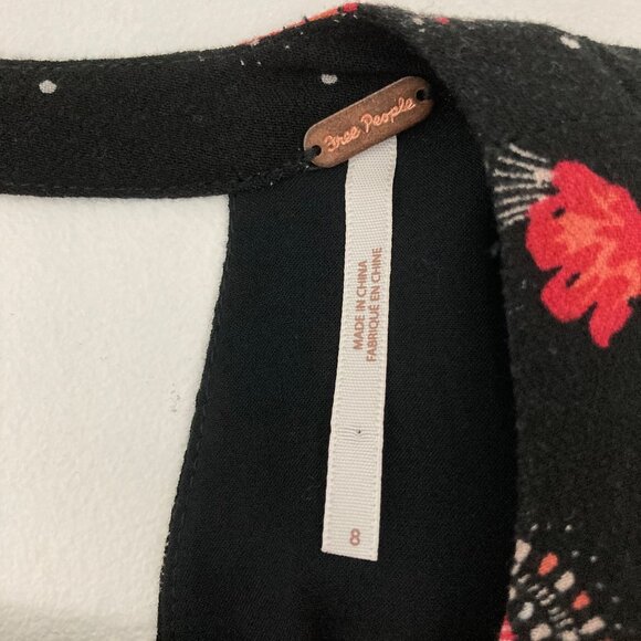 Free People Teagan Mini Dress Size 8 Black Floral Long Sleeve Keyholes Pleated - Picture 8 of 11